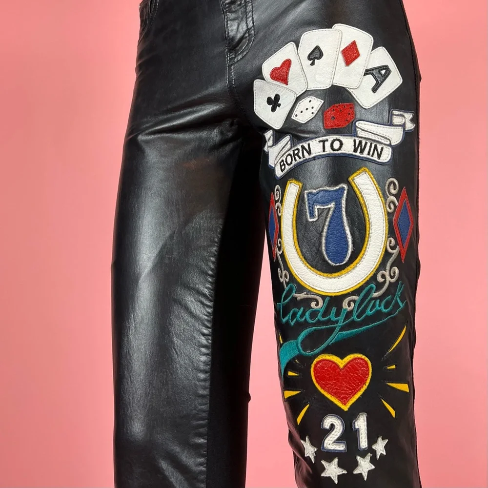 ❌SOLD-DEPOP❌ Onitsuka “Born To Win” Patch Leather Pants - Picture 1 of 8